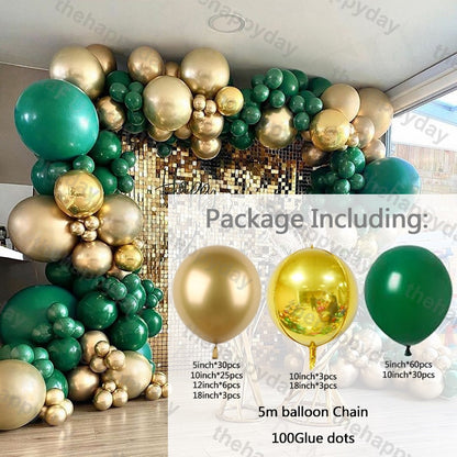 Green Gold Balloon Arch 4D Round Foil Balloons Garland Kit First One Birthday Balloons Jungle Decoration Birthday Party Decor