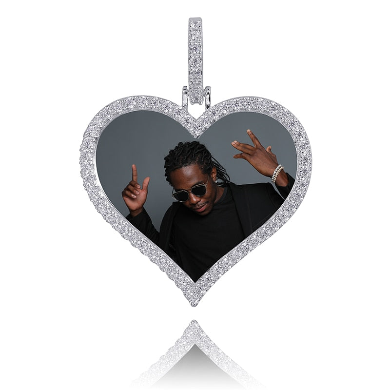 TOPGRILLZ Custom Made Photo Heart Medallions Necklace &amp; Pendant With 4mm Tennis Chain AAA Cubic Zircon Men&#39;s Hip Hop Jewelry