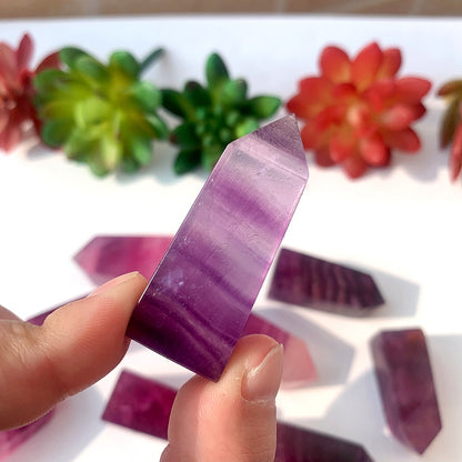 Striped Transparent Crystal Natural Pink Purple Fluorite Tetrahedral Column  Energy Gemstones Quartz Tower  Decor