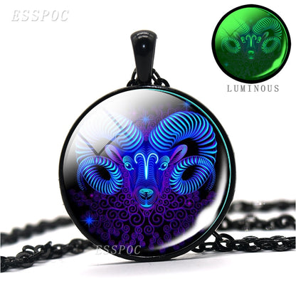 12 Constellations Necklace 12 Zodiac Signs Luminous Glass Cabochon Necklace Leo Virgo Cancer Libra Gemini Pisces Aries Necklace