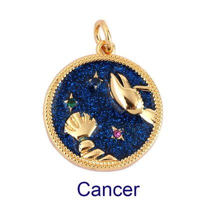 Zodiac Horoscope Sign Medallion Pendant Real 18K Gold Plated Sparkle Astro Coin for Necklace Bracelet Jewelry Making Supply