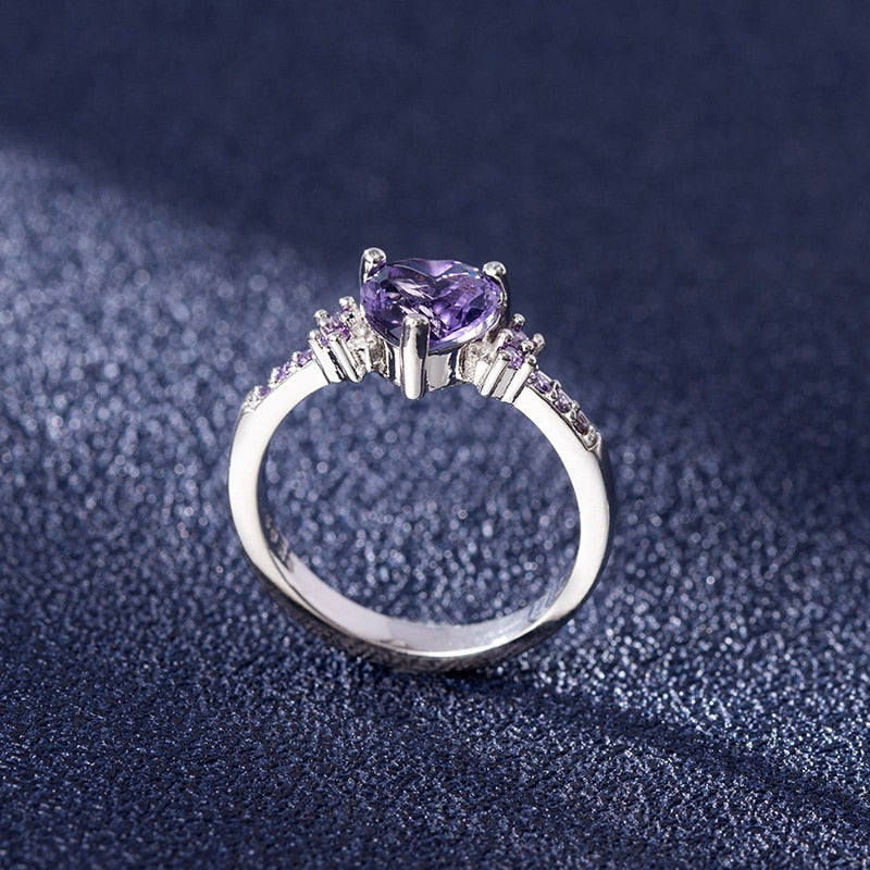 HuiSept Fashion Ring 925 Silver Jewelry Heart Shape Amethyst Gemstone Rings for Female Wedding Promise Party Ornament Wholesale
