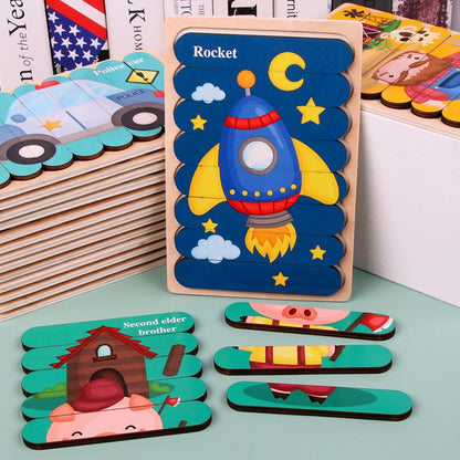 Double Sides Wooden Puzzle Kids Toys For Children Montessori Learning Puzzle Animal Fruits Jigsaw Early Edcuational Toys Gift