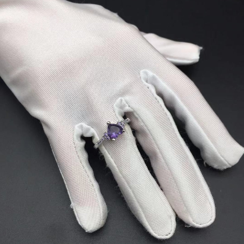 HuiSept Fashion Ring 925 Silver Jewelry Heart Shape Amethyst Gemstone Rings for Female Wedding Promise Party Ornament Wholesale