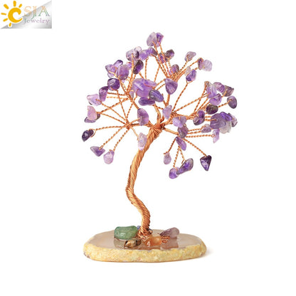 CSJA 7 Chakras Tree of Life Decoration Rose Natural Chip Crystal Handmade Healing Luck Money Trees Feng Shui Home Office G822