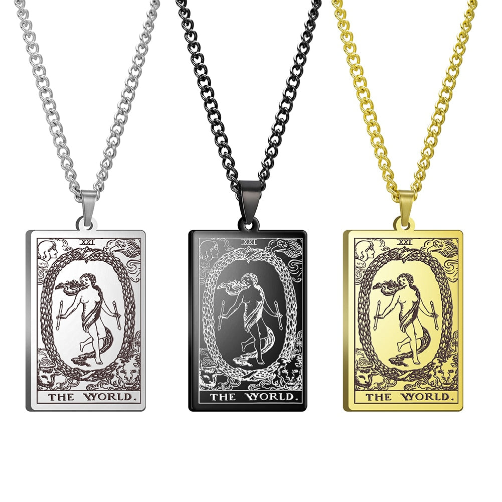 Dawapara Vintage Tarot Card Necklace The Major Arcana Pagan Astrology Talisman Pendants Necklace Stainless Steel Jewelry