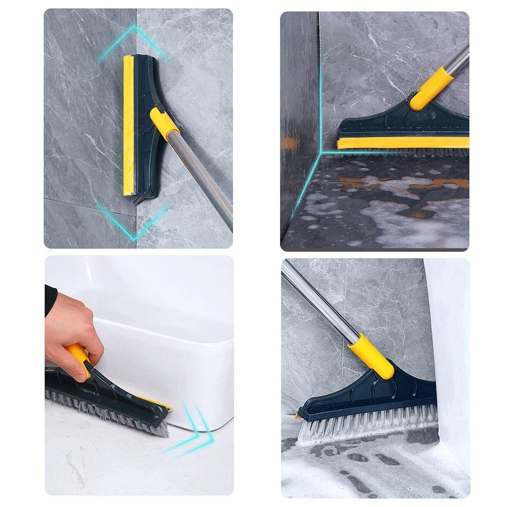 Floor Scrub Brush 2 In 1 Long Handle Wiper Stiff Bristle Window Squeegee Magic Floor Mop Bathroom Tub Cleaning Tools Dripship