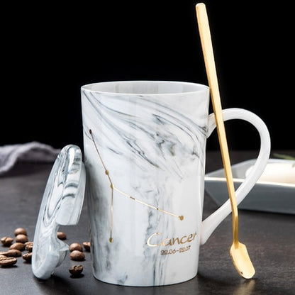 Natural Marble 12 Constellation Ceramic Zodiac Mug with lid Coffee Mugs Creative Personality Cup 400ml Lead-free