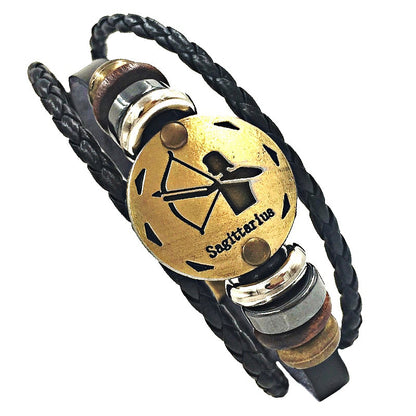 12 Constellations Bracelet 2018 New Fashion Jewelry Leather Bracelet Men Casual Personality Zodiac Signs Punk Men Bracelet C002