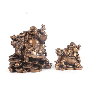 Resin God of Wealth Laughing Buddha Statue，Modern art sculpture，Chinese Home Feng Shui Dragon Turtle Decoration Figurines statue
