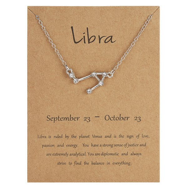 12 Constellation Zodiac Sign Necklace For Women Silver Color Jewelry Leo Aries Pendant Horoscope Necklace Chain Choker Gift