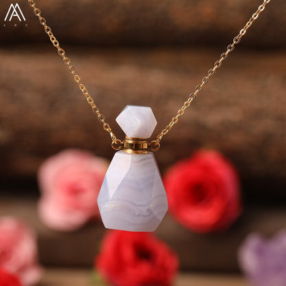 Natural Purple Agates Smoky Color Quartz Rainbow Fluorite Stone Gold Perfume Bottle Pendant For Necklace Making Women Jewelry