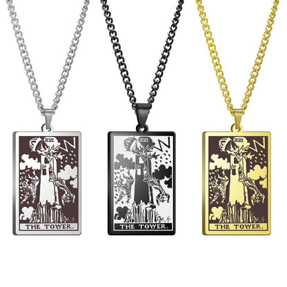 Dawapara Vintage Tarot Card Necklace The Major Arcana Pagan Astrology Talisman Pendants Necklace Stainless Steel Jewelry