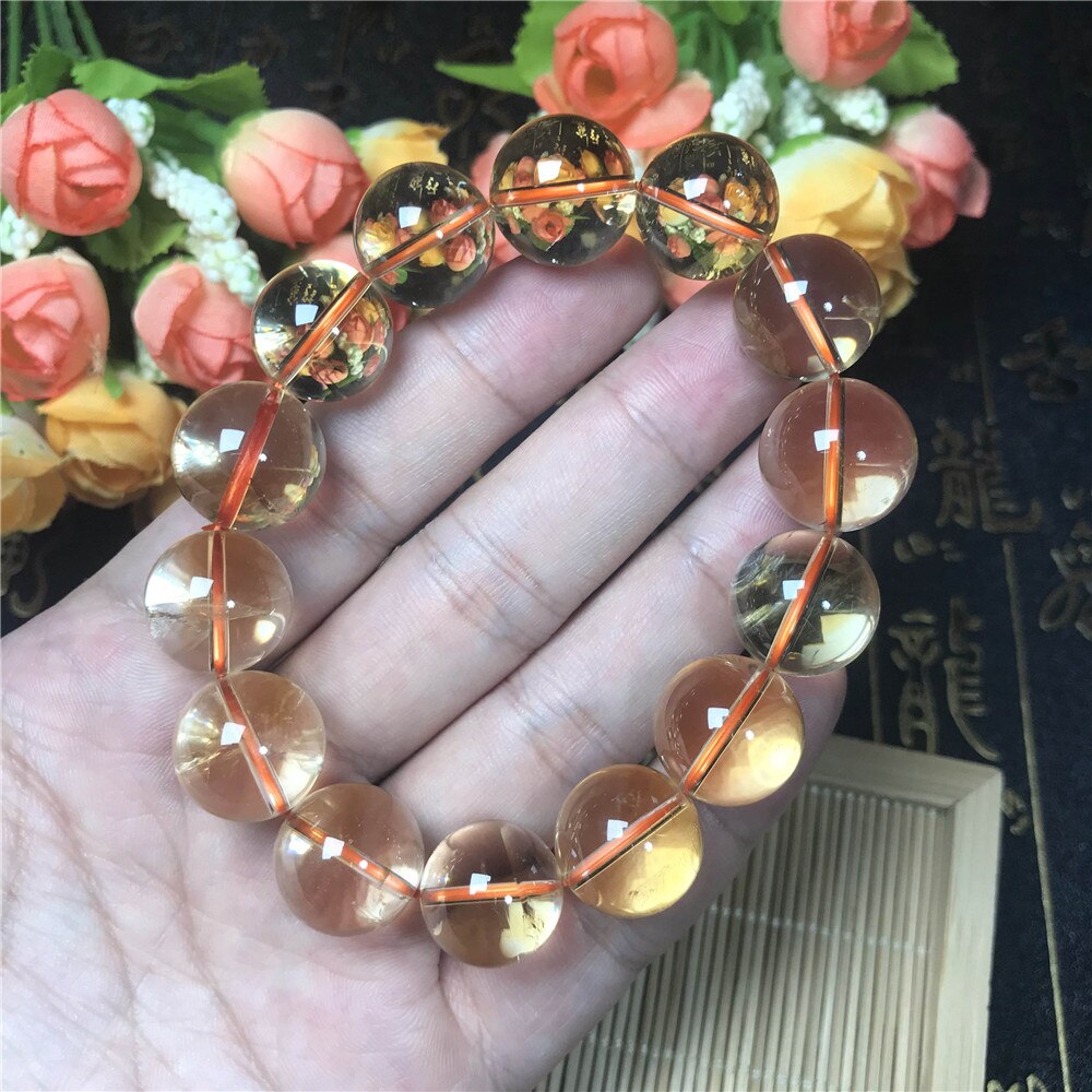 15mm Natural Yellow Citrine Bracelet Jewelry For Women Lady Men Wealth Reiki Gift Crystal Round Clear Beads Rare Gemstone AAAAA