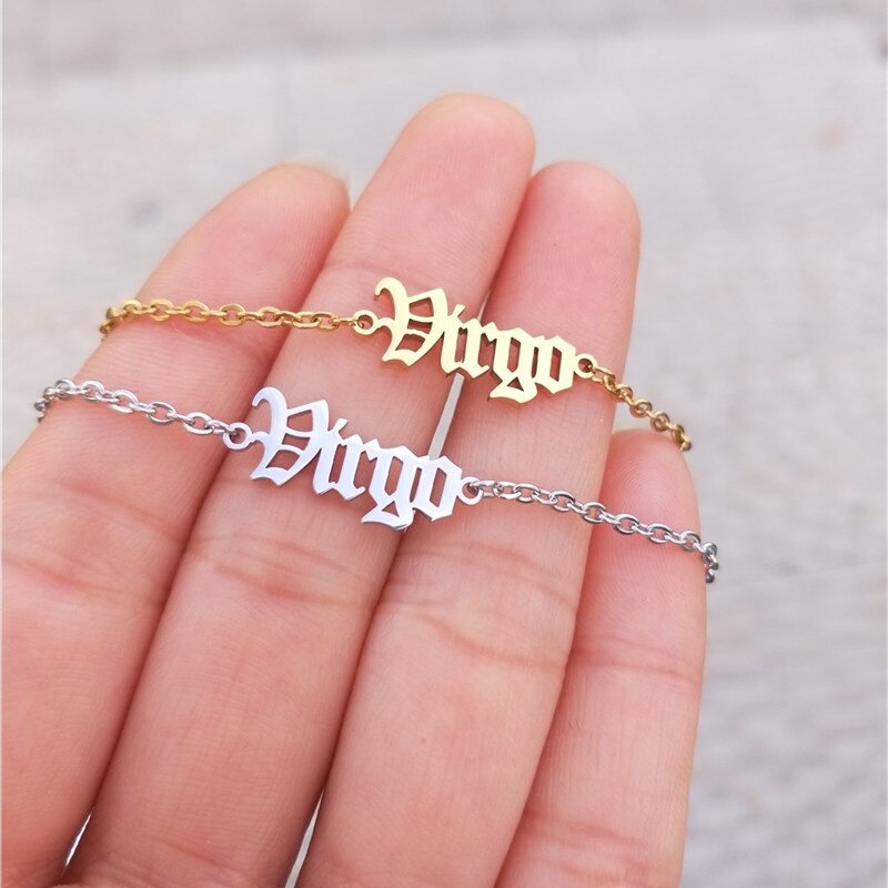 Zodiac Sign Letter Ankle Bracelet Women Boho Jewelry Horoscope Old English Constellation Tobilleras Pulsera Para Tobillo Taurus