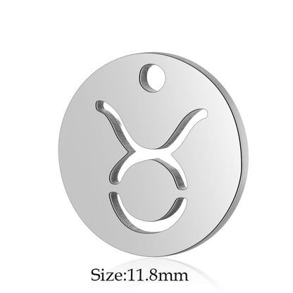 10pcs/lot Stainless Steel Laser Cutting 12 Zodiac Sign Charms Horoscope Icon DIY Metal Pendant for Jewelry Making