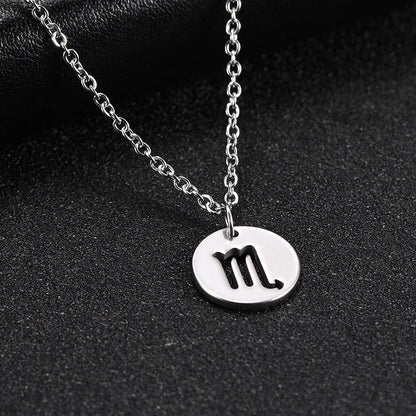 Skyrim Zodiac Libra Leo Pendant Necklace Women Sagittarius Taurus Cancer Virgo Stainless Steel 12 Constellation Necklaces Gift