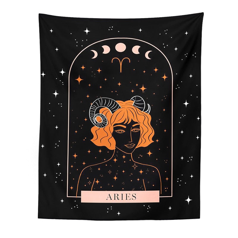 Tarot Constellation Tapestry Wall Hanging Moon Phase Tapestry Divination Beach Mat Sun Moon Constellations black Wall Decor