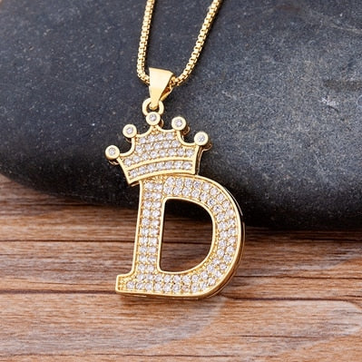 Nidin New Luxury Copper Zircon AZ Crown Alphabet Pendant Chain Necklace Hip-Hop Style Fashion Woman Man Initial Name Jewelry