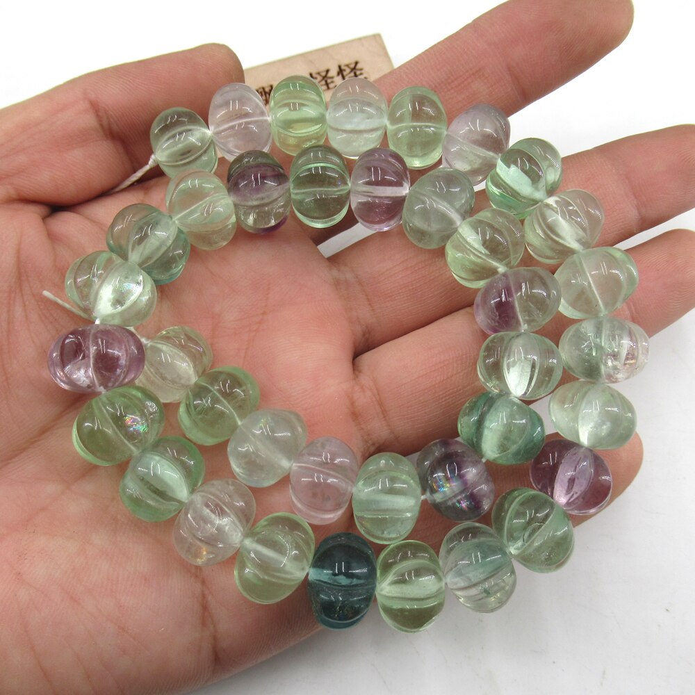 APDGG Natural Multi color Purple Green Fluorite Smooth Pumpkin Loose Beads 16" Strand Jewelry Making DIY
