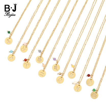 Trendy Star Zodiac Sign 12 Constellation Pendant Necklaces For Women Men Capricorn Leo Scorpio Stainless Steel Necklace NKS259