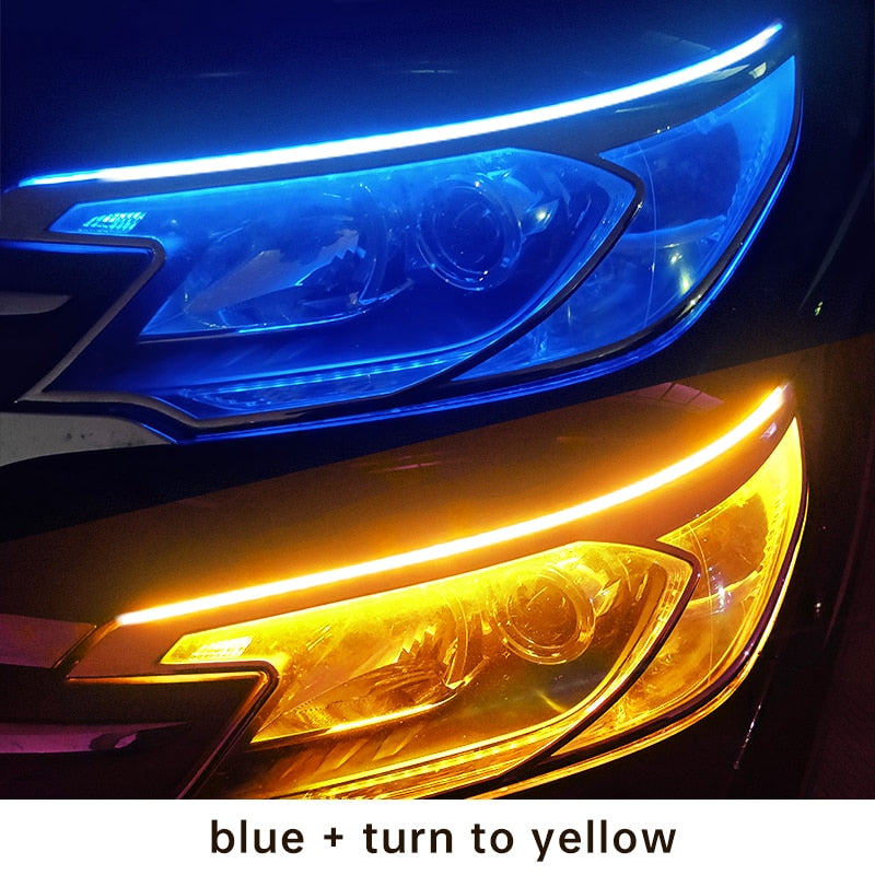2Pcs Car LED Light Strip DRL Daytime Running Lights Flexible Auto Headlight Surface Decorative Lamp Flowing Turn Signal Styling