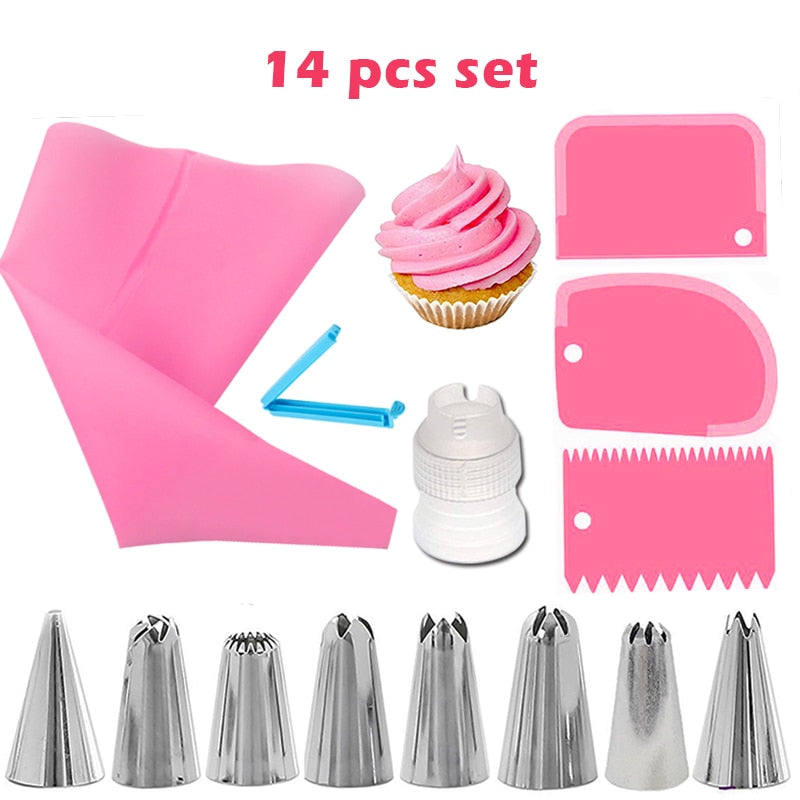 16Pcs Reusable Icing Piping Nozzles Set Pastry Bag Cake Decorating Tools Scraper Flower Cream Tips Converter Baking Cup