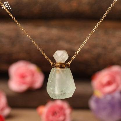 Natural Purple Agates Smoky Color Quartz Rainbow Fluorite Stone Gold Perfume Bottle Pendant For Necklace Making Women Jewelry