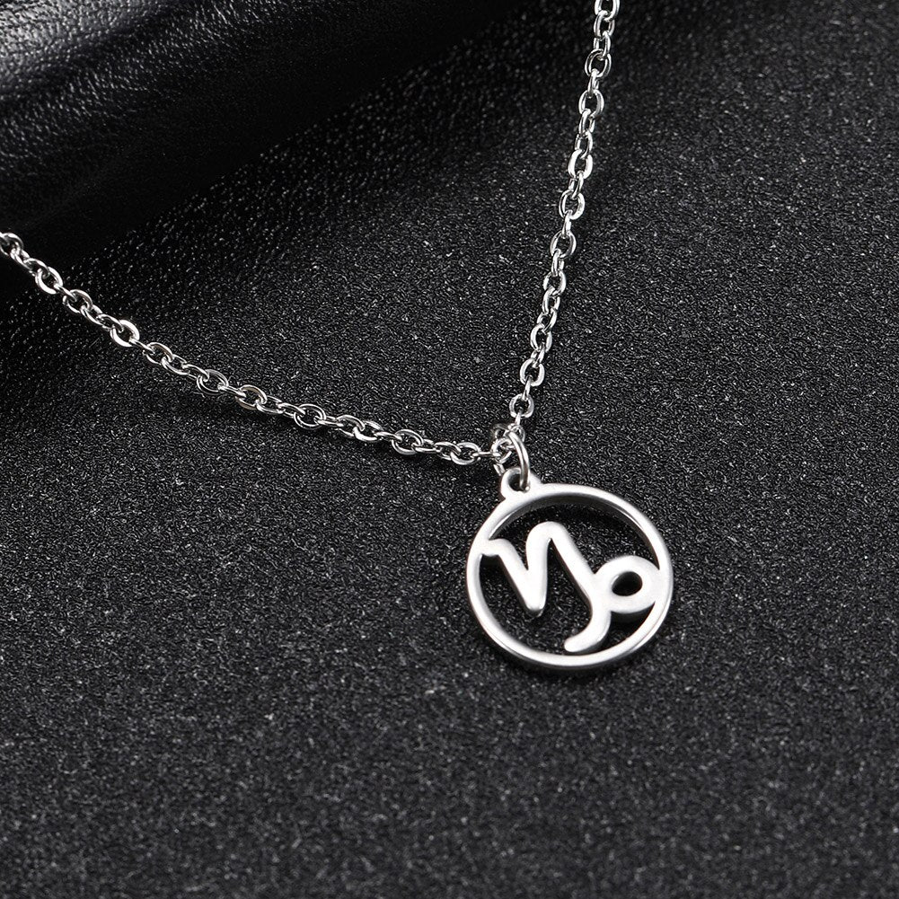 Skyrim Zodiac Libra Leo Pendant Necklace Women Sagittarius Taurus Cancer Virgo Stainless Steel 12 Constellation Necklaces Gift