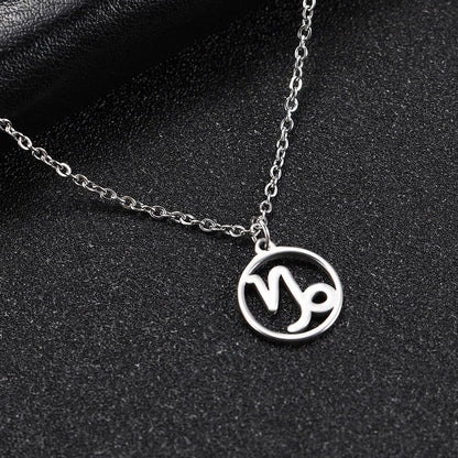 Skyrim Zodiac Libra Leo Pendant Necklace Women Sagittarius Taurus Cancer Virgo Stainless Steel 12 Constellation Necklaces Gift