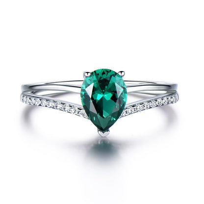 UMCHO Green Emerald Gemstone Rings for Women 925 Sterling Silver Jewelry Romantic Classic Water Drop Ring Valentine's Day Gift