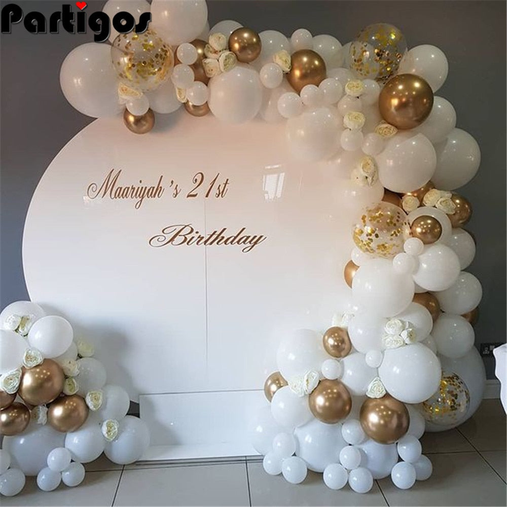 98 pcs White Balloons Garland Arch Kit Confetti Metallic Gold Pastel Latex Balloon Baby Shower Birthday Graduation Party Decor