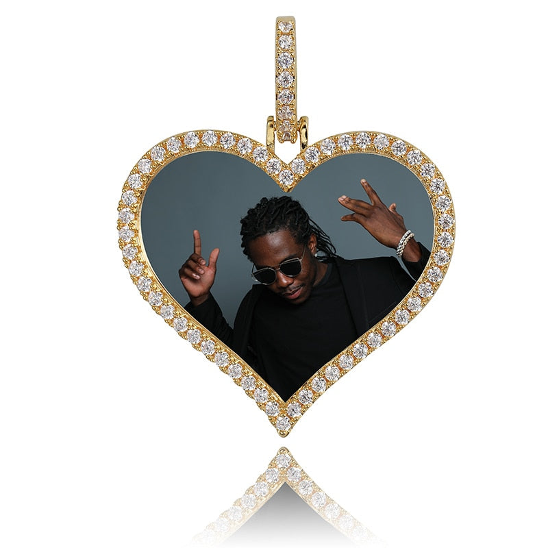 TOPGRILLZ Custom Made Photo Heart Medallions Necklace &amp; Pendant With 4mm Tennis Chain AAA Cubic Zircon Men&#39;s Hip Hop Jewelry