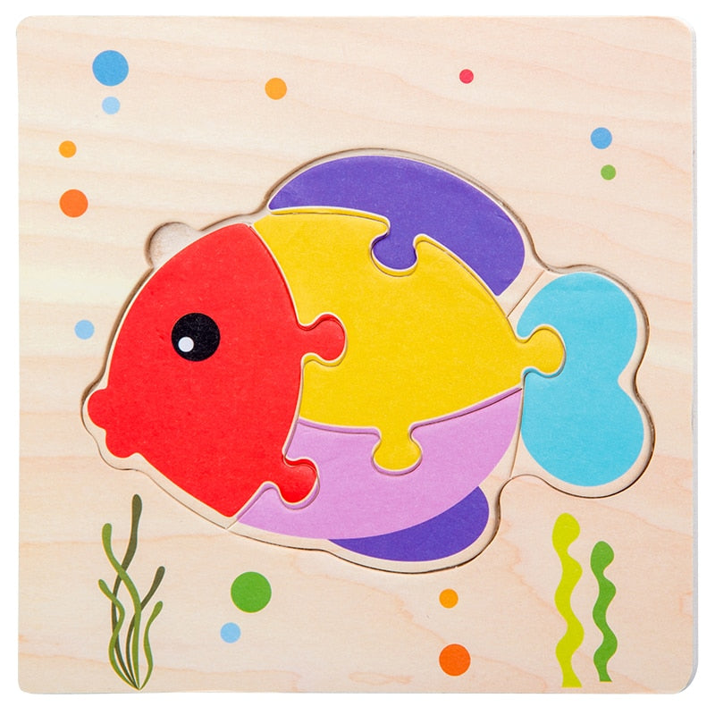 Baby Wooden Toys 3D Puzzle Cartoon Animal Intelligence  Jigsaw Puzzle Shape Matching Montessori Toys For Children Gifts