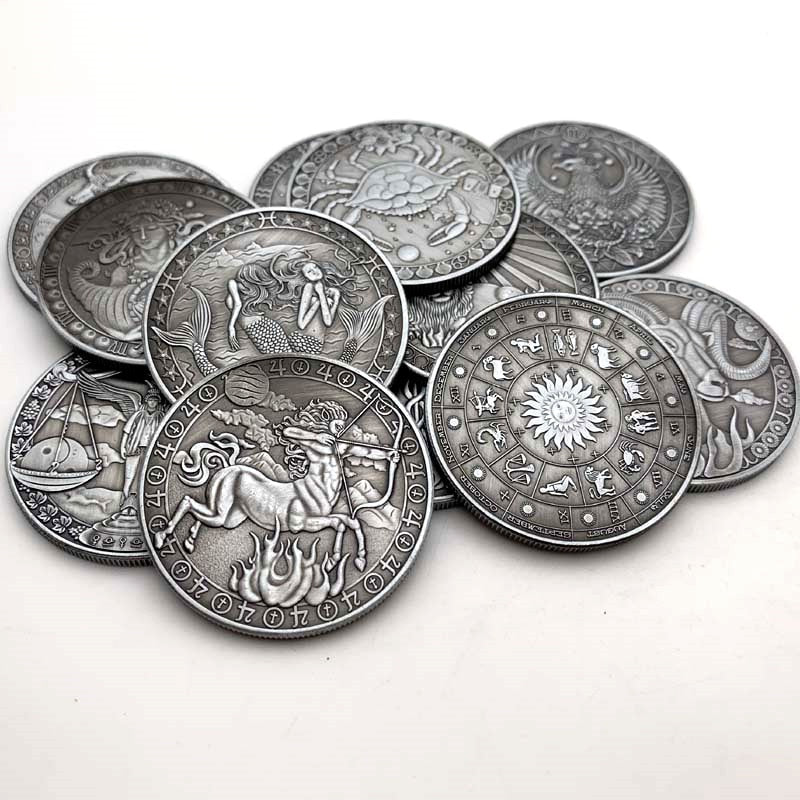 Creative Twelve Constellations Zodiac Coin Challenge Silver Plated Commemorative Coins Set Home Decor Crafts Art Collection Gift