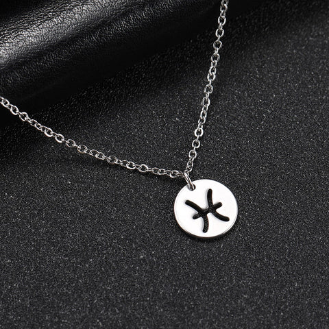 Skyrim Zodiac Libra Leo Pendant Necklace Women Sagittarius Taurus Cancer Virgo Stainless Steel 12 Constellation Necklaces Gift
