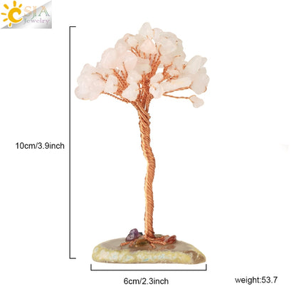 CSJA 7 Chakras Tree of Life Decoration Rose Natural Chip Crystal Handmade Healing Luck Money Trees Feng Shui Home Office G822