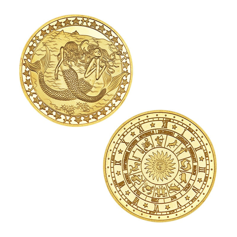 Creative Twelve Constellations Zodiac Coin Challenge Golden Plated Commemorative Coins Set Home Decor Crafts Art Collection Gift