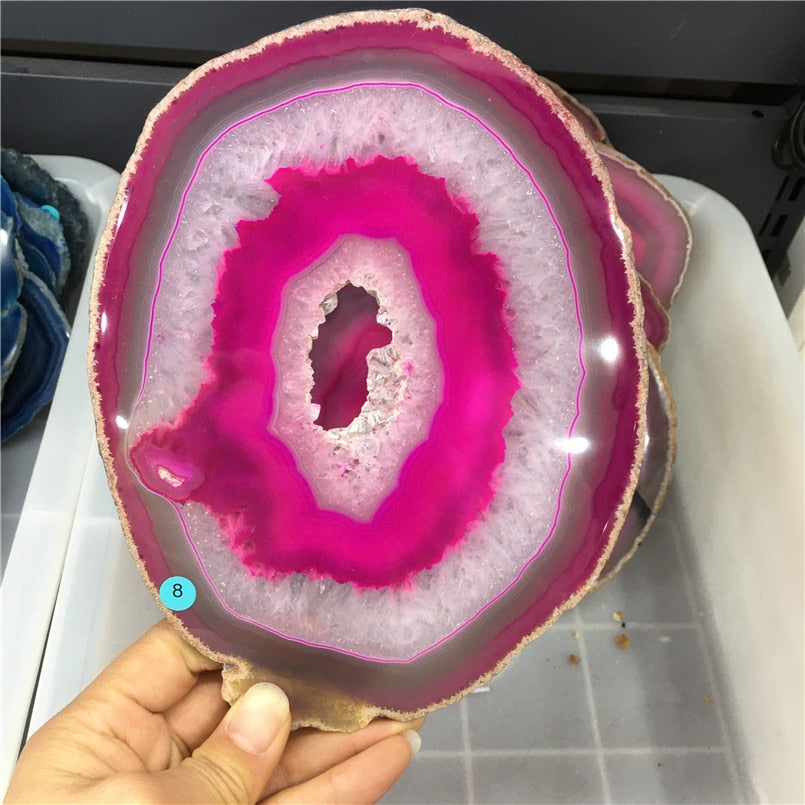 12-15CM Purple Crystal AGATE SLAB Geode Slice Mineral Coaster Healing Reiki Decoration