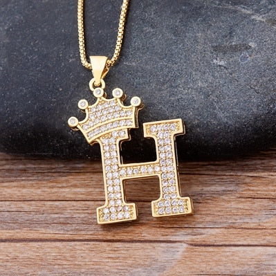 Nidin New Luxury Copper Zircon AZ Crown Alphabet Pendant Chain Necklace Hip-Hop Style Fashion Woman Man Initial Name Jewelry