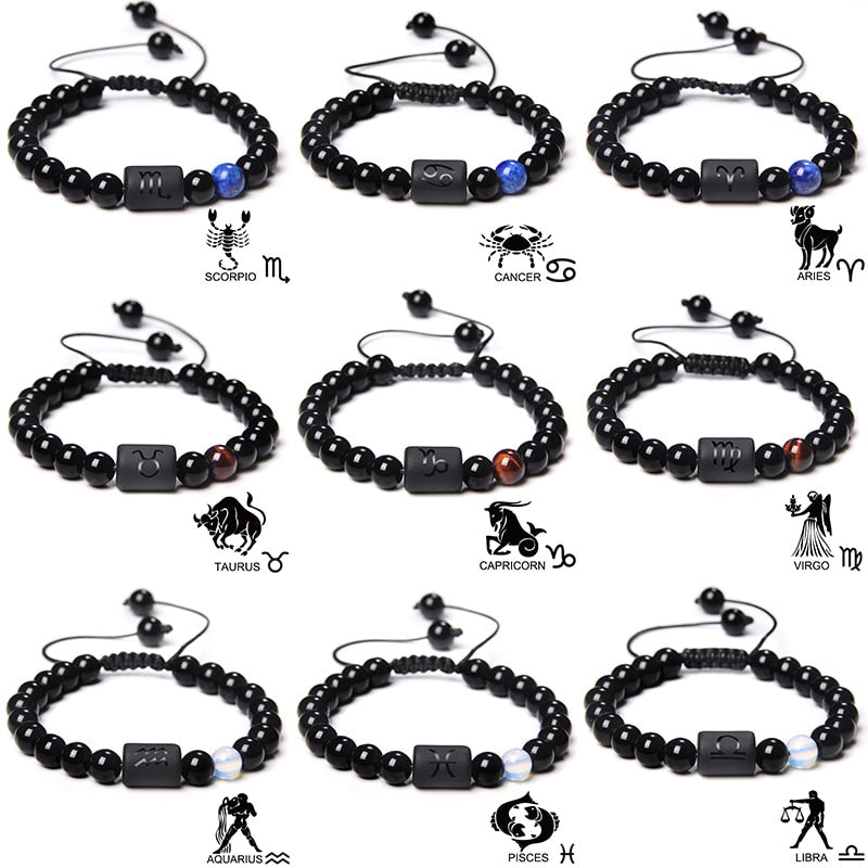 12 Zodiac Signs Constellation Couples Bracelet Natural Stone Beads Braided Bracelet  for Women Men Friend Birthday Jewelry Gift