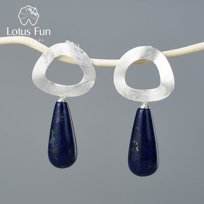 Lotus Fun Natural Gemstone Minimalist Style Uneven Geometric Shape Dangle Earring Real 925 Sterling Silver Handmade Fine Jewelry