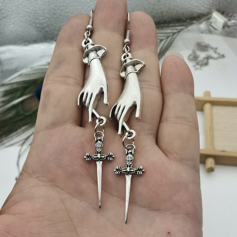 New Classic Fashion Tarot Earrings, Swords, Hand Earrings Statement Gothic Medieval Witch Mysterious Female Gift