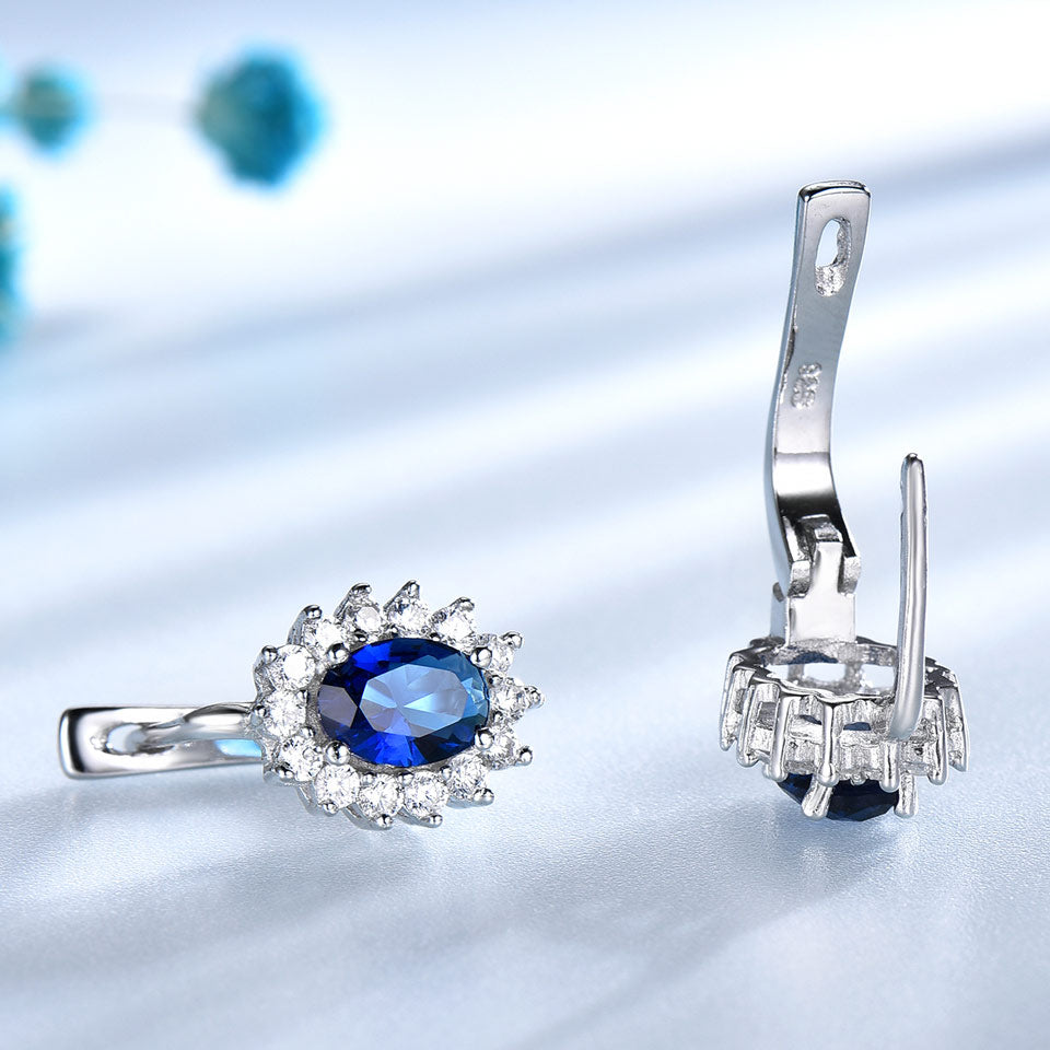 UMCHO Solid 925 Sterling Silver Gemstone Clip Earrings for Women Blue Sapphire Fine Jewelry Wedding Engagement Valentine&#39;s Gift
