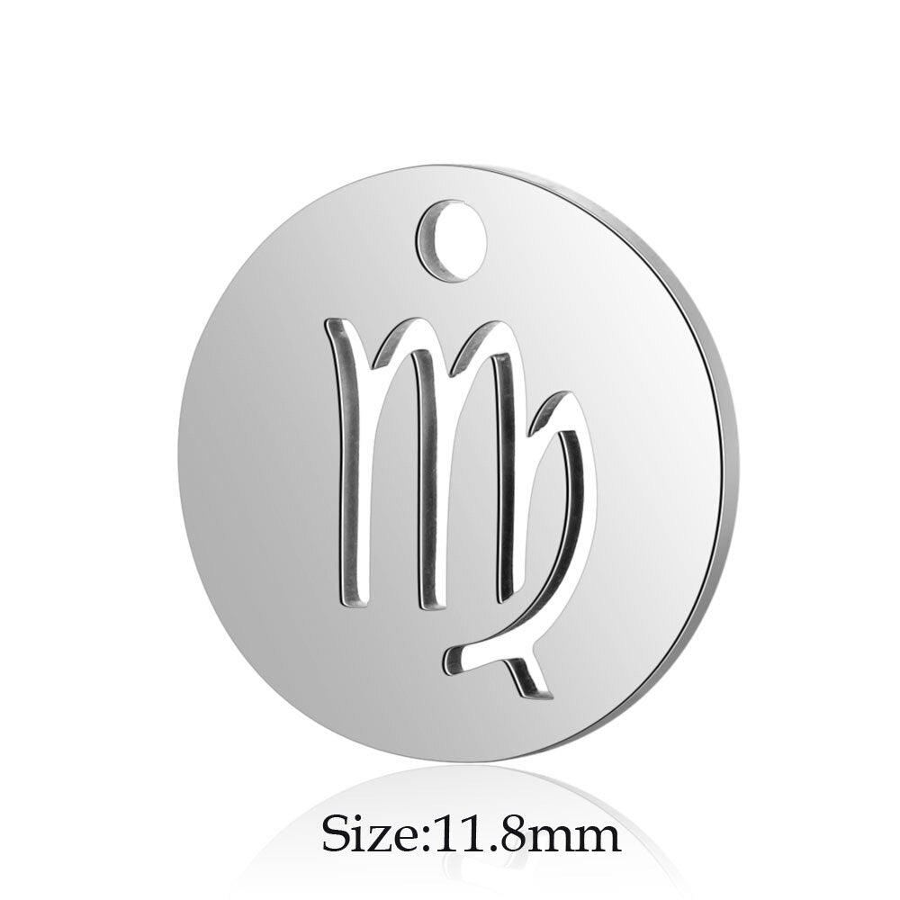 10pcs/lot Stainless Steel Laser Cutting 12 Zodiac Sign Charms Horoscope Icon DIY Metal Pendant for Jewelry Making