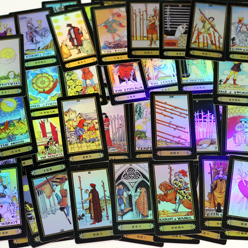 Holographic Tarot Cards Board Game 78 PCS Shine Cards Full English Edition for Astrologer English rules