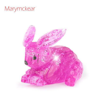 Cute 3D Crystal Puzzle Rabit Pink&amp;Transparent Model Rabits Toy 3D Jigsaw Puzzles Educational Toys for Kids Birthday Gifts