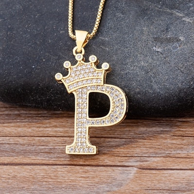 Nidin New Luxury Copper Zircon AZ Crown Alphabet Pendant Chain Necklace Hip-Hop Style Fashion Woman Man Initial Name Jewelry