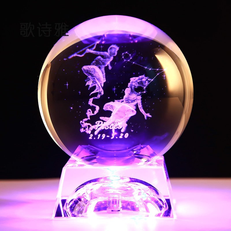 Clear 3D Zodiac Sign Star Crystal Ball Laser Engraved Glass Sphere Home Decor Birthday Gift Ornament