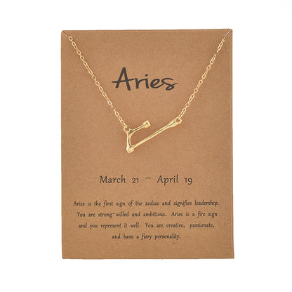 Female Elegant Star Zodiac Sign 12 Constellation Necklaces Pendant Gold Color Chain Choker Necklaces for Women Jewelry Cardboard